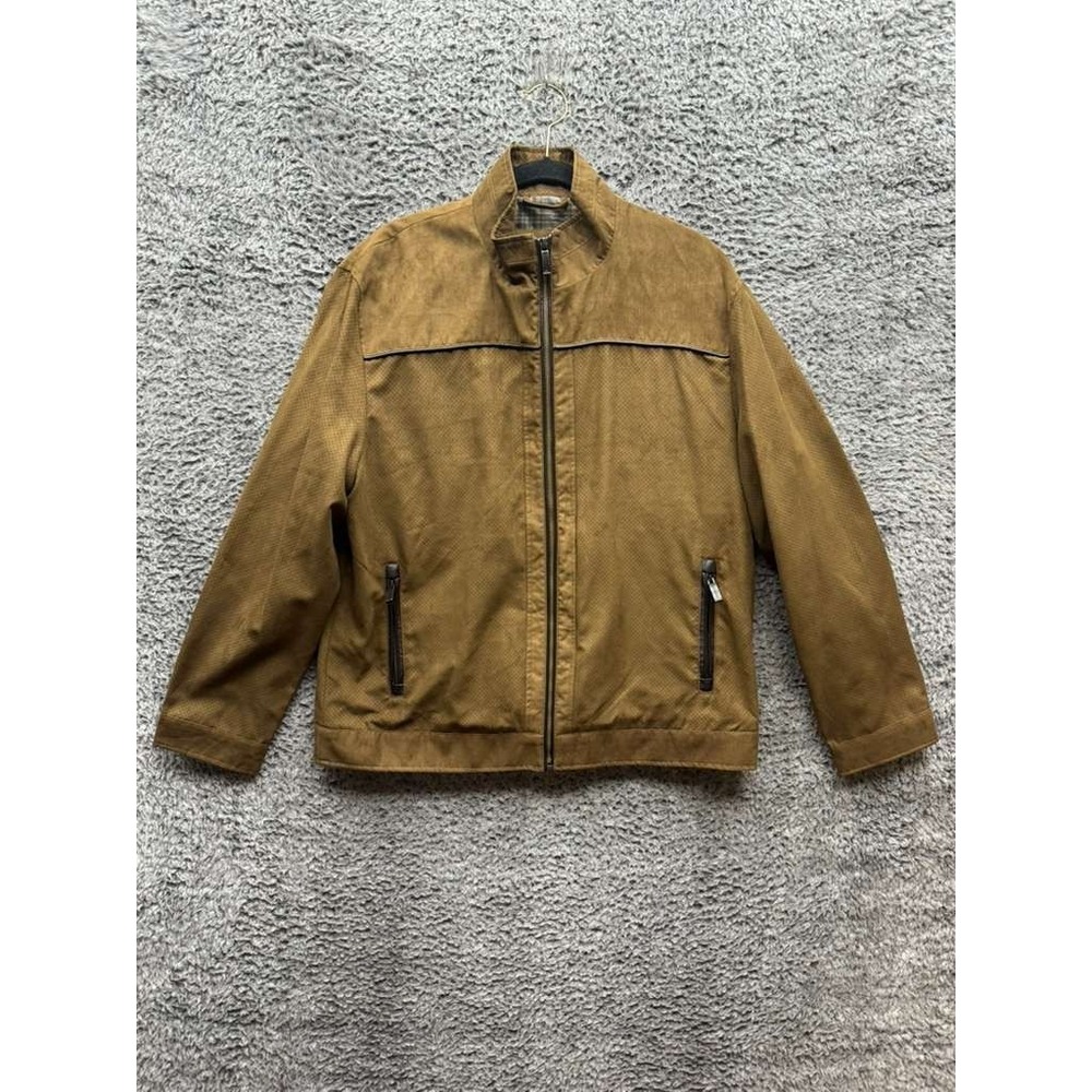 Johnston & Murphy Perforated Faux-Suede Full-Zip Jacket Caramel Brown Men Size L